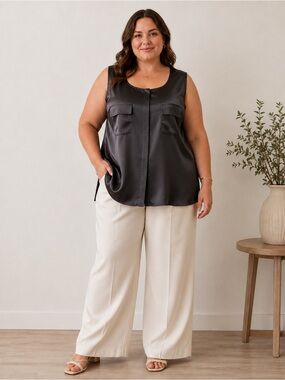 a.n.a Black Satin Sleeveless Shell Top